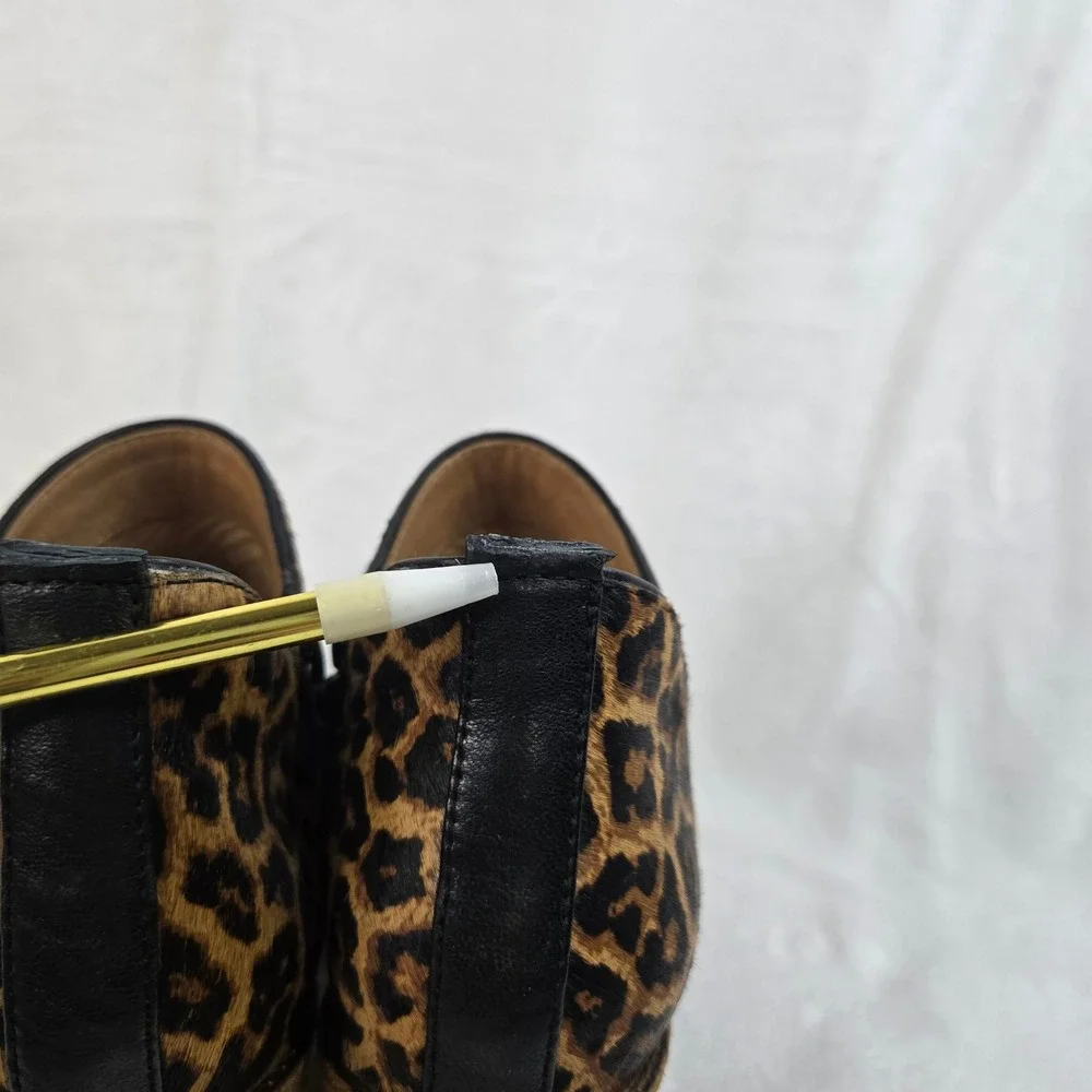 Sofft Leopard Print Cow Hair Ankle Booties Brown Black Block Heel 8M SF0034900